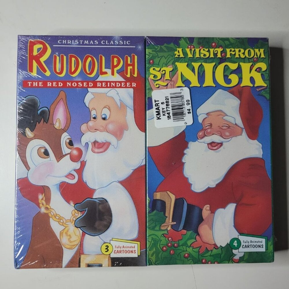 Christmas VHS Rudolph Santa Sealed Two Pack Vtg‎ 90s Animated Cartoons Holidays